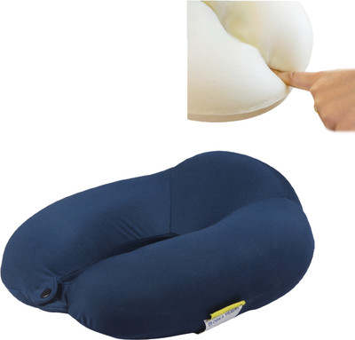 ORKA Travel Memory Foam Spandex Solid High Back U Neck Pillow(Dark Blue)