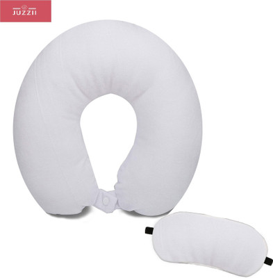 Juzzii Velvet Neck Pillow With Sleeping Eye Mask Combo for Road Trips & Flights-White Neck Pillow & Eye Shade(White)