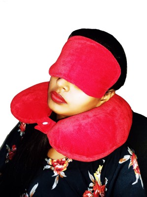 Juzzii Velvet Neck Pillow With Sleeping Eye Mask Combo for Road Trips & Flights - Red Neck Pillow & Eye Shade(Red)