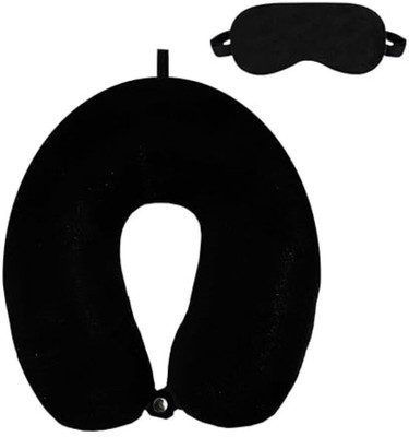 o&t U Shaped Micro Fiber Cushion Neck Rest Pillow With Black Eye Mask Neck Pillow(Black)