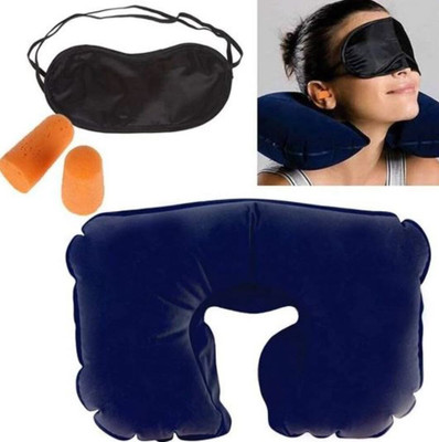 Mystte Travel Neck Pillow Combo with Soft Eye Mask, Carry Bag and Ear Plugs Neck Pillow & Eye Shade(Blue)