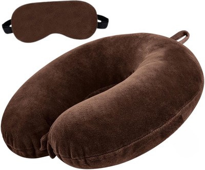 ComfortCraft Co Travel Neck Pillow Matching Eye Mask Combo for Travel in Head Rest with Eyemask Neck Pillow & Eye Shade(Brown)