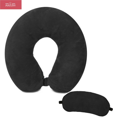Juzzii Velvet Neck Pillow With Sleeping Eye Mask Combo for Road Trips & Flights-Black Neck Pillow & Eye Shade(Black)