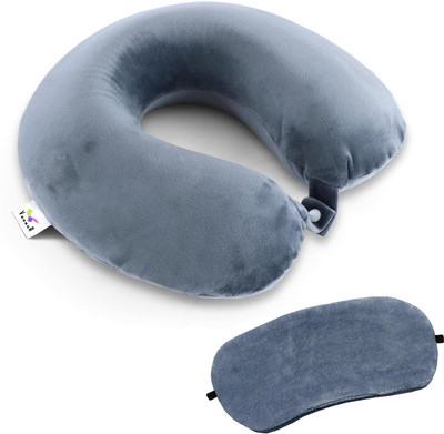 Varnar Premium Soft Neck Pillow With built-in elastic strap and Sleeping Eye Mask combo Neck Pillow & Eye Shade(Grey)