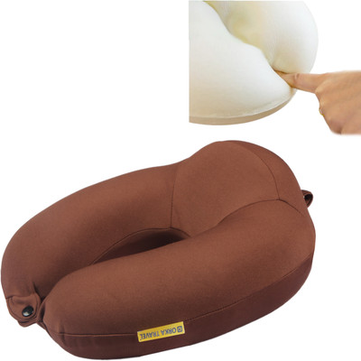 ORKA Travel Memory Foam Spandex Solid High Back U Neck Pillow(Brown)