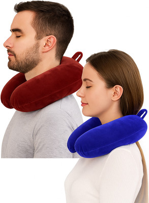 CALYWORK Velvet U-Shaped Travel Neck Pillow Combo. BROWN/BLUE 02 Neck Pillow(BROWN/BLUE)