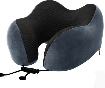 Billebon Memory Foam Luxury Travel Neck Support Rest Pillow with Soft Removable Cover Neck Pillow(Grey)