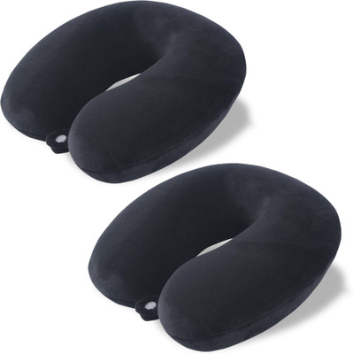KUBER INDUSTRIES Pack of 2 U-Shaped Neck Pillow for Flight Travel, Train | JR-1-BLK | Black Neck Pillow & Eye Shade(Black)