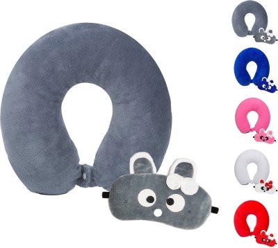 Juzzii Velvet Neck Pillow & Eye Mask - Combo Sleeping Airline Neck Pillow with Sleeping Eye Mask Great for Long Road Trips and Flights, Ideal For Men & Women- Grey Neck pillow & Mask No-51 (Combo) Neck Pillow & Eye Shade(Grey)