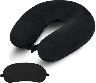 Juzzii Velvet Neck Pillow With Sleeping Eye Mask Combo for Road Trips & Flights- Black Neck Pillow & Eye Shade(Black)