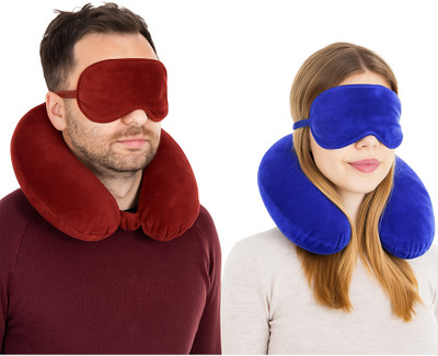 CALYWORK Velvet U-Shaped Travel Neck Pillow Combo With Eye Mask. BROWN/BLUE02 Neck Pillow(BROWN/BLUE)