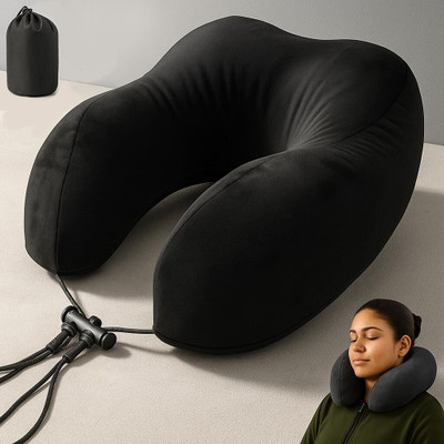 SLOVIC Memory Foam Neck Pillow with Adjustable Support for Air Travel & Road Trip | Neck Pillow(Black)