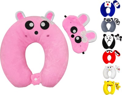 Juzzii Velvet Cute Cartoon Neck Pillow & Sleeping Eye Mask Combo For Men & Women(Pink) Neck Pillow & Eye Shade(Pink)