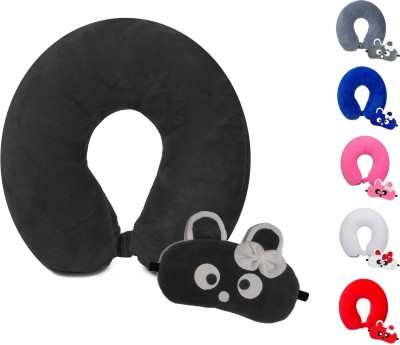 Juzzii Velvet Neck Pillow & Eye Mask - Combo Sleeping Airline Neck Pillow with Sleeping Eye Mask Great for Long Road Trips and Flights, Ideal For Men & Women- Black Neck pillow & Mask No-50 (Combo) Neck Pillow & Eye Shade(Black)