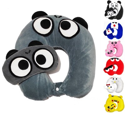 Juzzii Velvet Neck Pillow & Eye Mask - Combo Sleeping Airline Neck Pillow with Sleeping Eye Mask Great for Long Road Trips and Flights, Ideal For Men & Women- Grey Big Cartoon Neck pillow M.No.3 & Mask No-30 (Combo) Neck Pillow & Eye Shade(Grey)