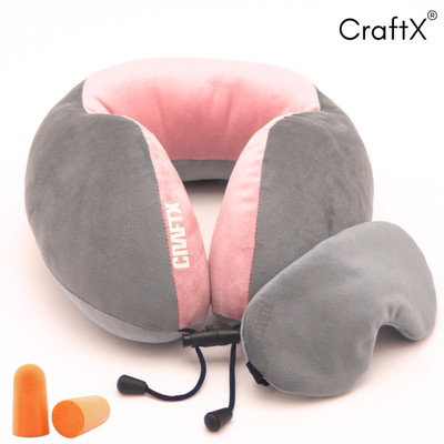 missru CRAFTX Ultra-Soft Comfortable { Neck Pillow,3D Eye Mask & Earplugs}, Neck Pillow & Eye Shade(multi color)