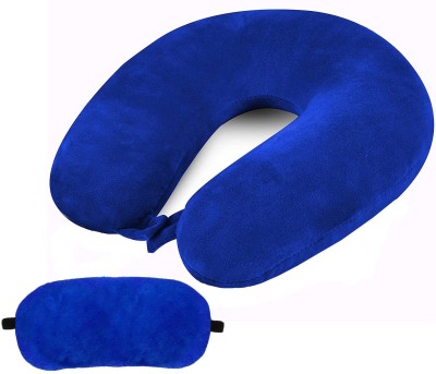 Juzzii Velvet Neck Pillow With Sleeping Eye Mask Combo for Road Trips & Flights- Blue Neck Pillow & Eye Shade(Blue)