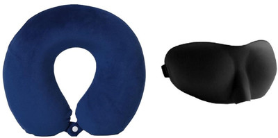Inditradition Memory Foam U-Shape Travel Pillow with 3D Eye Mask (Combo Pack) Neck Pillow & Eye Shade(Blue)