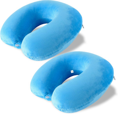 HOMESTIC by Kuber Industries Pack of 2 U-Shaped Neck Pillow for Flight Travel, Train & Car | JR-1-BLU | Blue Neck Pillow & Eye Shade(Blue)