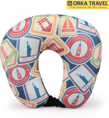 ORKA Travel Digital Printed Spandex With Micro Beads Travel U Neck Pillow(London Theme)