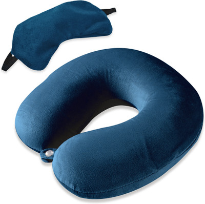KUBER INDUSTRIES 2 in 1 Combo Microfiber Neck Pillow for Men & Women with Eye Mask | Navy Blue Neck Pillow & Eye Shade(Blue)