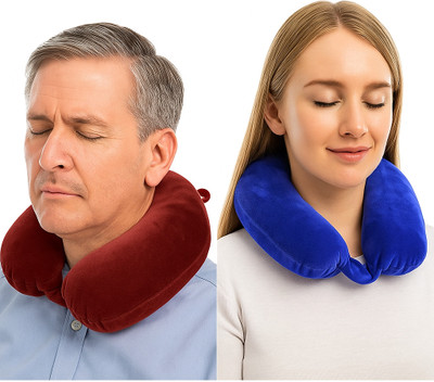 CALYWORK Velvet U-Shaped Travel Neck Pillow Combo. BROWN/BLUE Neck Pillow(BROWN/BLUE)