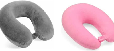 Everyonic U-Shape Velvet Supercomfy and Soft Travel Neck Support Rest Pillow Neck Pillow(Dark Grey with Light pink)