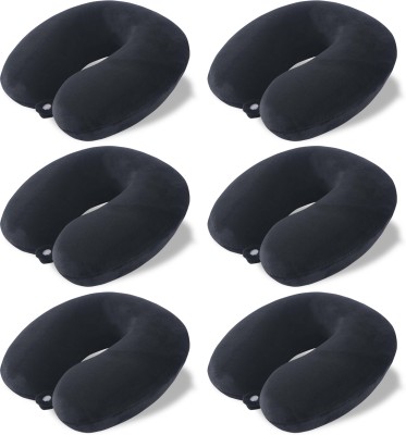 KUBER INDUSTRIES Pack of 6 U-Shaped Neck Pillow for Flight Travel, Train | JR-1-BLK | Black Neck Pillow & Eye Shade(Black)