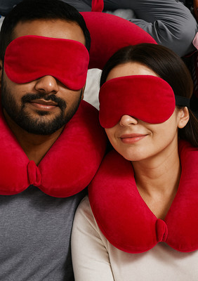 CALYWORK Velvet U-Shaped Travel Neck Pillow Combo with filled of Micro fiber cotton.. Neck Pillow(RED)