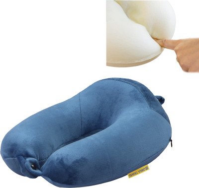 ORKA Travel Solid Super Soft Memory Foam High Back U Neck Pillow(Navy Blue)