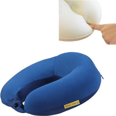 ORKA Travel Memory Foam Spandex Solid High Back U Neck Pillow(Medium Blue)