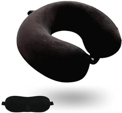 Maanisha Enterprises Soft Memory Foam Travel Neck Support Rest Pillow with Washable & Removable Cover Neck Pillow & Eye Shade(Black)