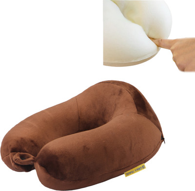 ORKA Travel Solid Super Soft Memory Foam High Back U Neck Pillow(Brown)