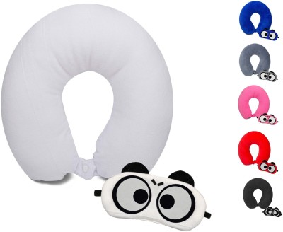 Juzzii Velvet Neck Pillow & Eye Mask - Combo Sleeping Airline Neck Pillow with Sleeping Eye Mask Great for Long Road Trips and Flights, Ideal For Men & Women- White Neck pillow & Mask No-71 (Combo) Neck Pillow & Eye Shade(White)