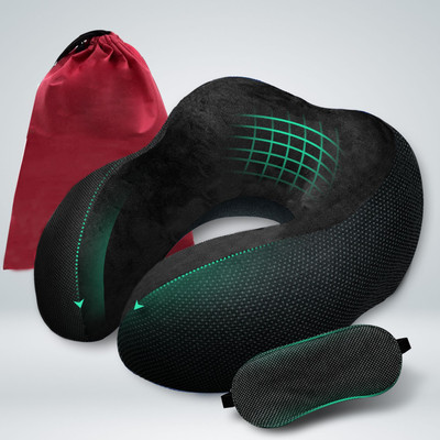 Trajectory Travel Neck Pillow Memory Foam Neck Pillow & Eye Shade(Black)