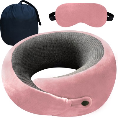 Greeli Memory Foam Travel Neck Pillow Lightweight Comfortable Pillow Combo of Carry Bag Neck Pillow & Eye Shade(Pink)