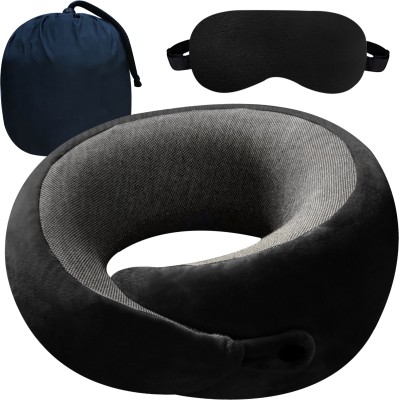 Greeli Memory Foam Travel Neck Pillow Lightweight Comfortable Pillow Combo of Carry Bag Neck Pillow & Eye Shade(Black)