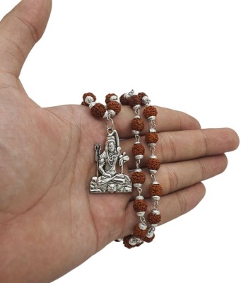 A1 yashvriddhi Panchmukhi Rudraksha Mala with Trishul Damru Pendant for Men Women Boys Girls Beads Silver Plated Brass, Wood Chain