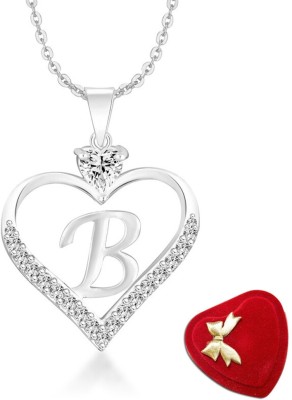 Heer Collection Heart Shape Alphabet 'B' Valentine Special Pendant Propose Wedding Anniversary Cubic Zirconia, Crystal Gold-plated Plated Brass, Copper Chain Set