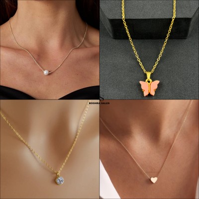 BOGHRA SALES Combo of 4 Pendant Necklace Chain for Women and Girls Pearl, Diamond, Crystal Gold-plated Plated Brass, Alloy Chain