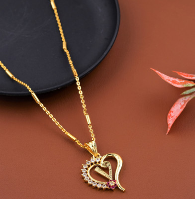 JETWAL V Name Pendant Heart Shape Design Alphabet V Locket with 18 Inch Chain Gold-plated Alloy Pendant