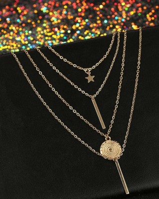 Vembley Stylish Four Layered Round Star Pendant Necklace For Girls And Women Gold-plated Plated Alloy Necklace