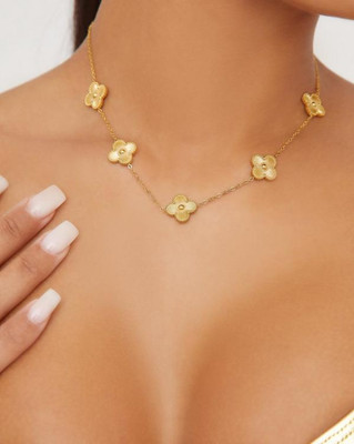 Sahelistyle Anti Tarnish Stainless Steel Gold Black CLover Necklaces Gold-plated Gold-plated Plated Stainless Steel Necklace