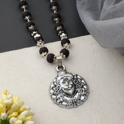 MK Gallery Hanuman Karungali Mala Silver Plated Brass Chain Set