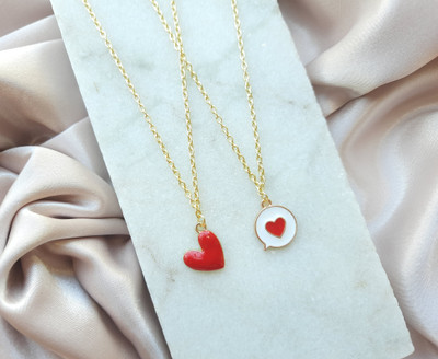 EnlightenMani Red Heart I LOVE YOU Necklaces Pack of 2 Gold-plated Plated Alloy Chain Set