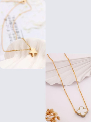 Dressberry SET OF 2 PENDANT CHAIN FOE GIRLS AND WOMEN Gold-plated Plated Brass Necklace Set