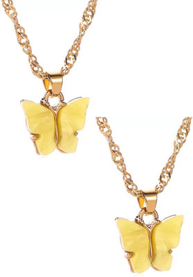 VIDALI Combo of 2 Gold Plated Yellow Mariposa Pendant Crystal Gold-plated Plated Alloy Chain