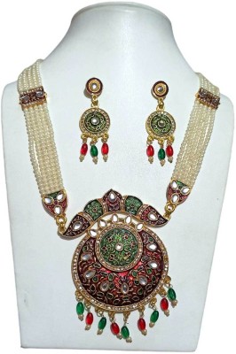 varisingh Varisingh Gold Plated Kundan Beaded Necklace Long Rani Haar With Earrings Gold-plated Plated Alloy Necklace Set