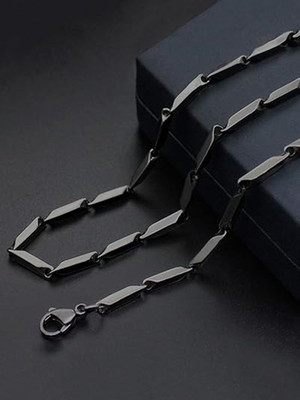 SMILE ME Black Rhodium Plated Men's Neck Link Design Chain for Boys & Men Rhodium, Titanium Plated Stainless Steel Chain