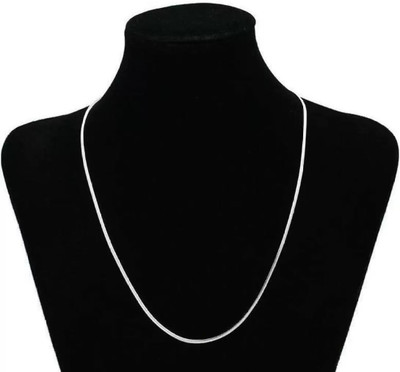 THANU'S CRAFT Stainless steel Herringbone Flat Snack Above Chest Chain Neck Necklace (2mm) Silver Plated Silver Necklace